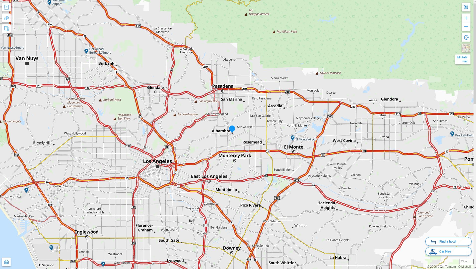 Alhambra California Highway and Road Map